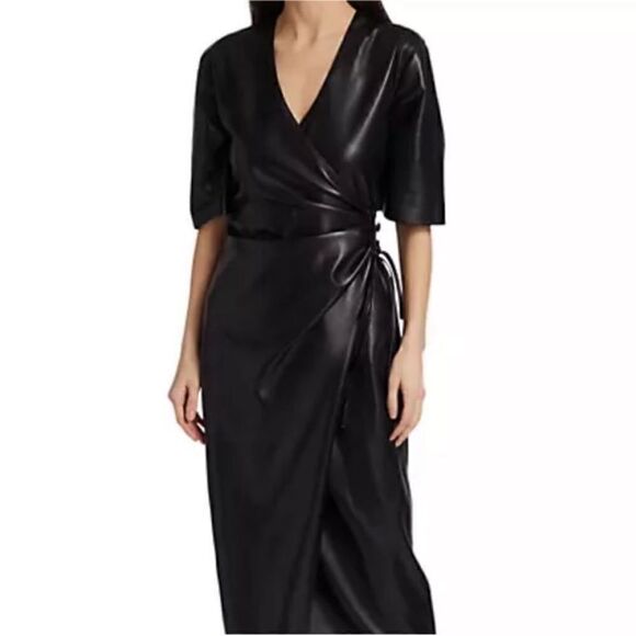 NWT Nanushka Helisa Vegan Leather Ruched
Midi Dress-P1 - Picture 3 of 10